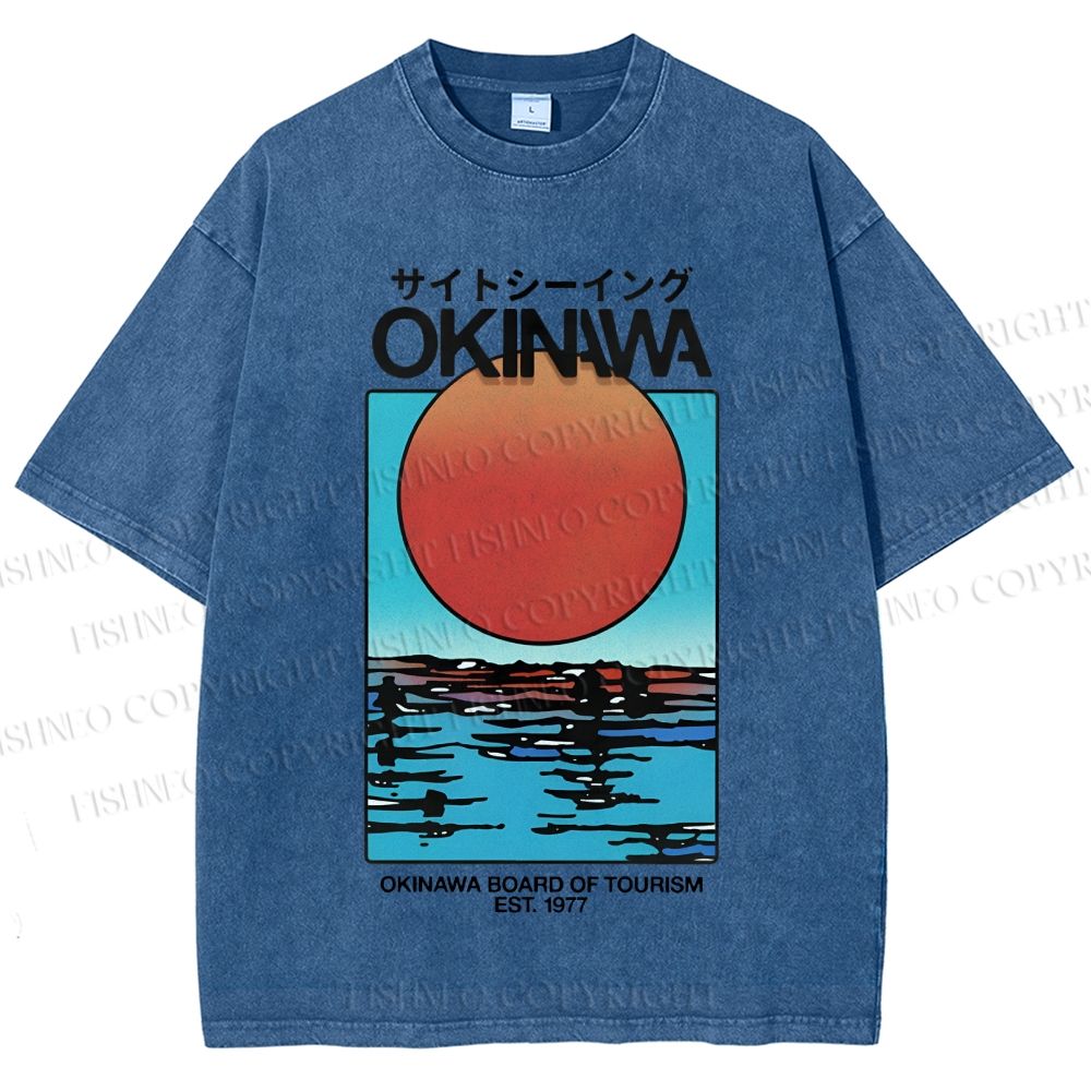 Unisex Okinawa Sunrise Printed Washed Tee