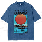 Unisex Okinawa Sunrise Printed Washed Tee