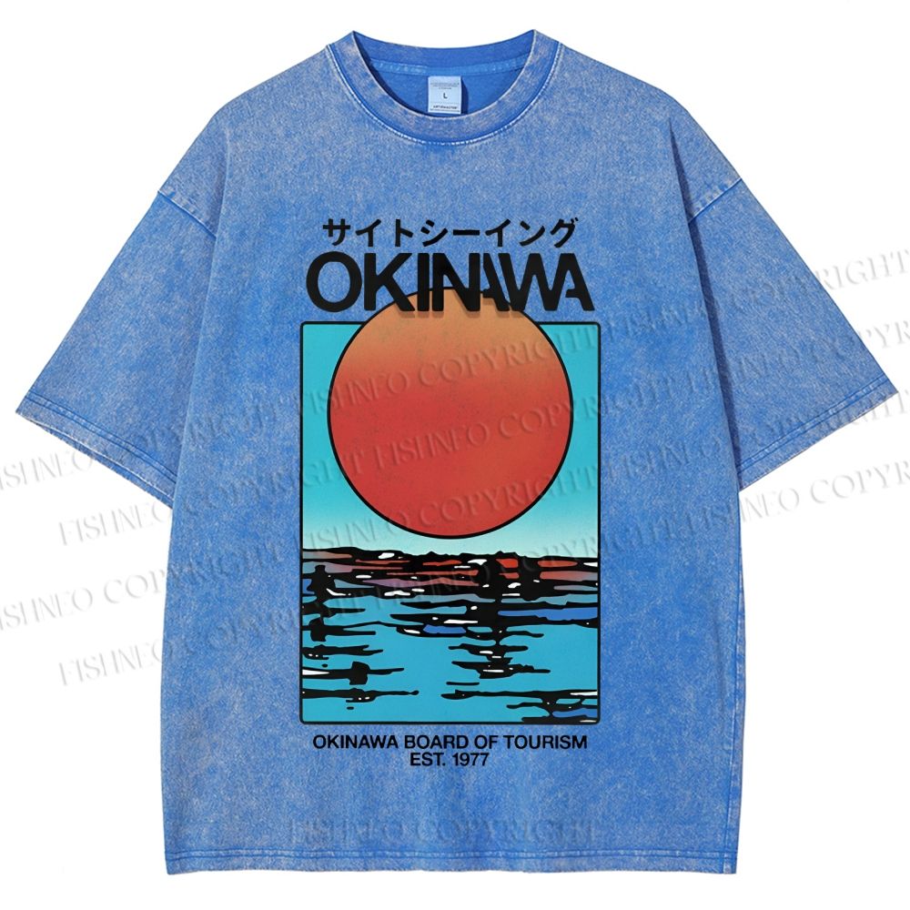 Unisex Okinawa Sunrise Printed Washed Tee