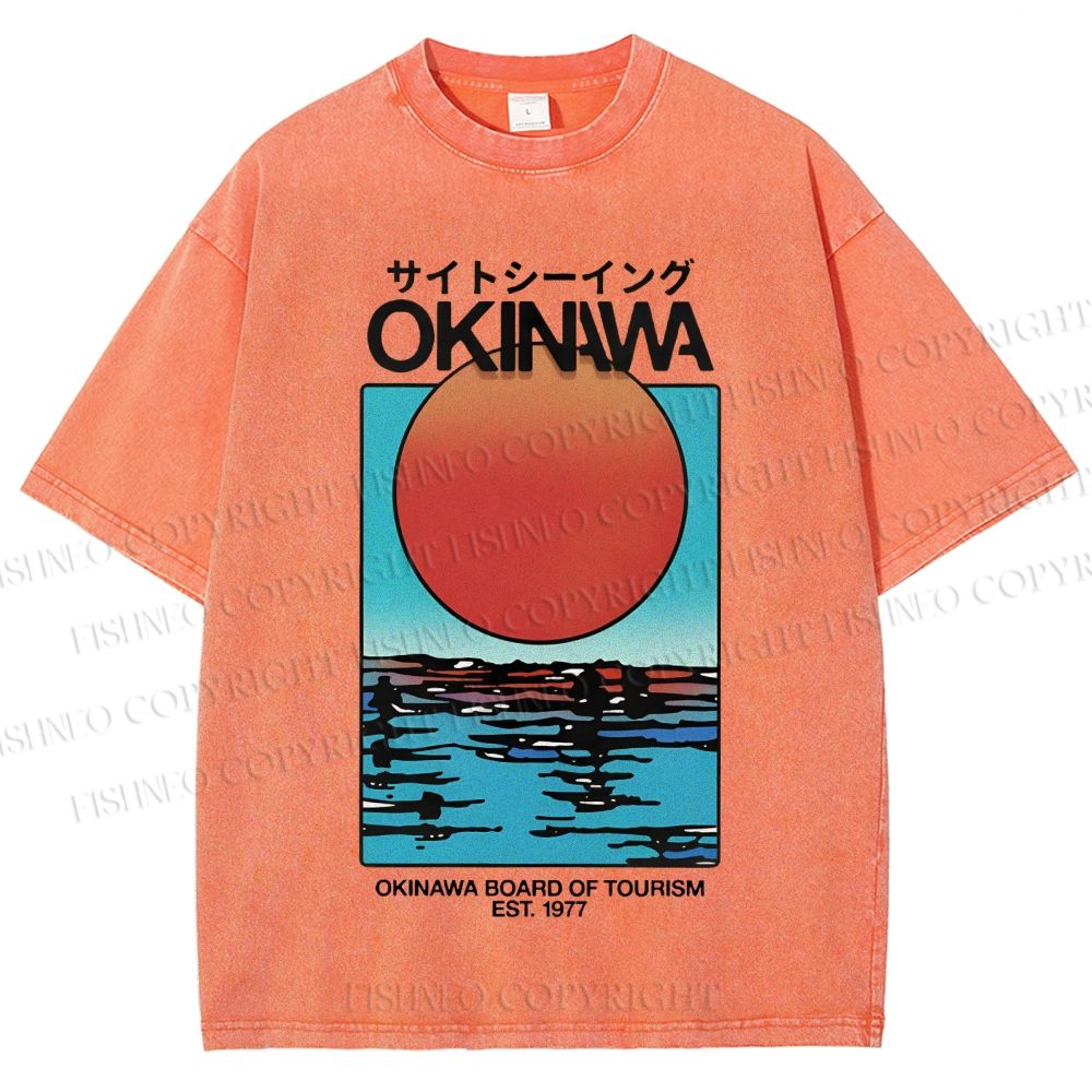 Unisex Okinawa Sunrise Printed Washed Tee