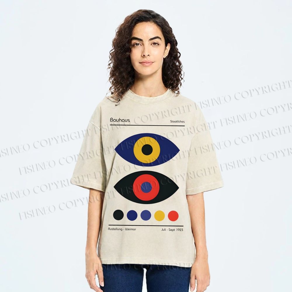 Unisex Bauhaus Colorful Art Eyes Printed Washed Tee