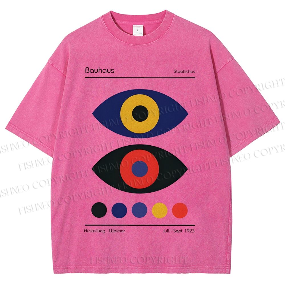 Unisex Bauhaus Colorful Art Eyes Printed Washed Tee