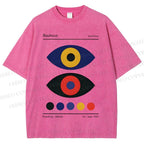 Unisex Bauhaus Colorful Art Eyes Printed Washed Tee