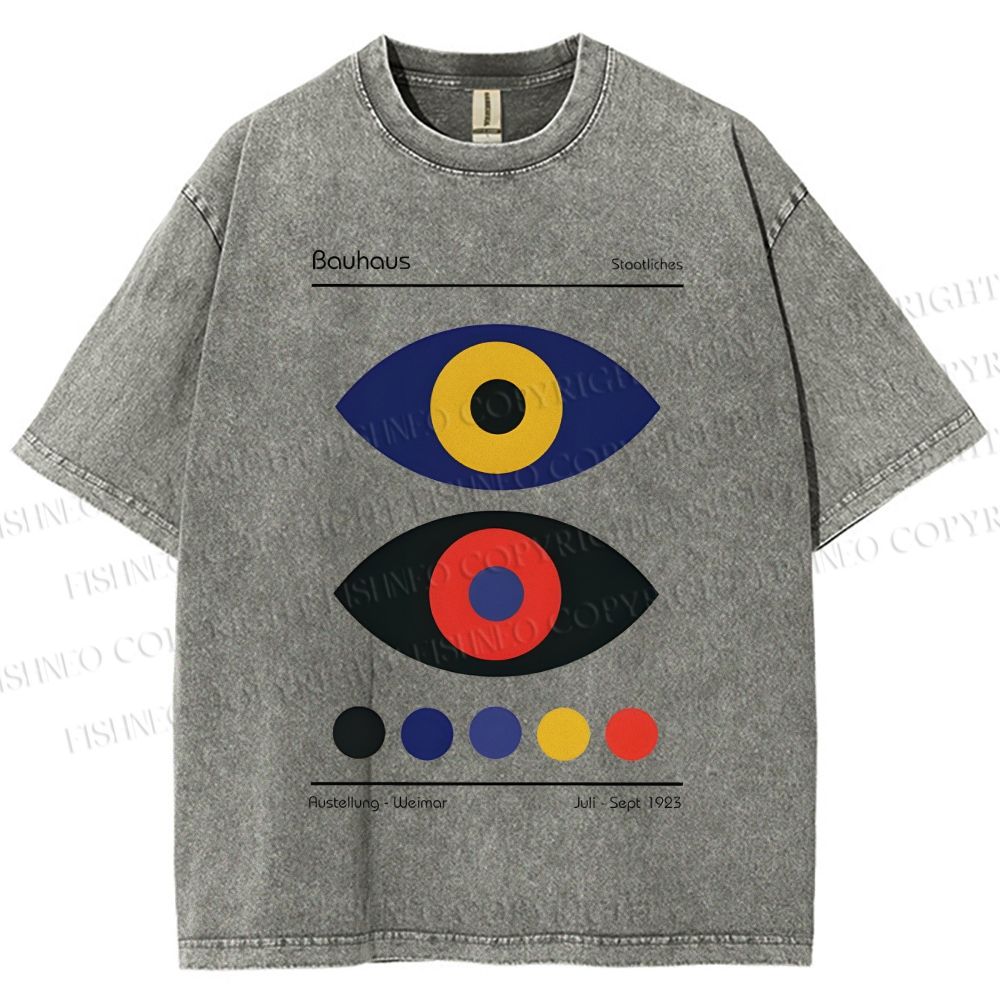 Unisex Bauhaus Colorful Art Eyes Printed Washed Tee