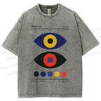 Unisex Bauhaus Colorful Art Eyes Printed Washed Tee