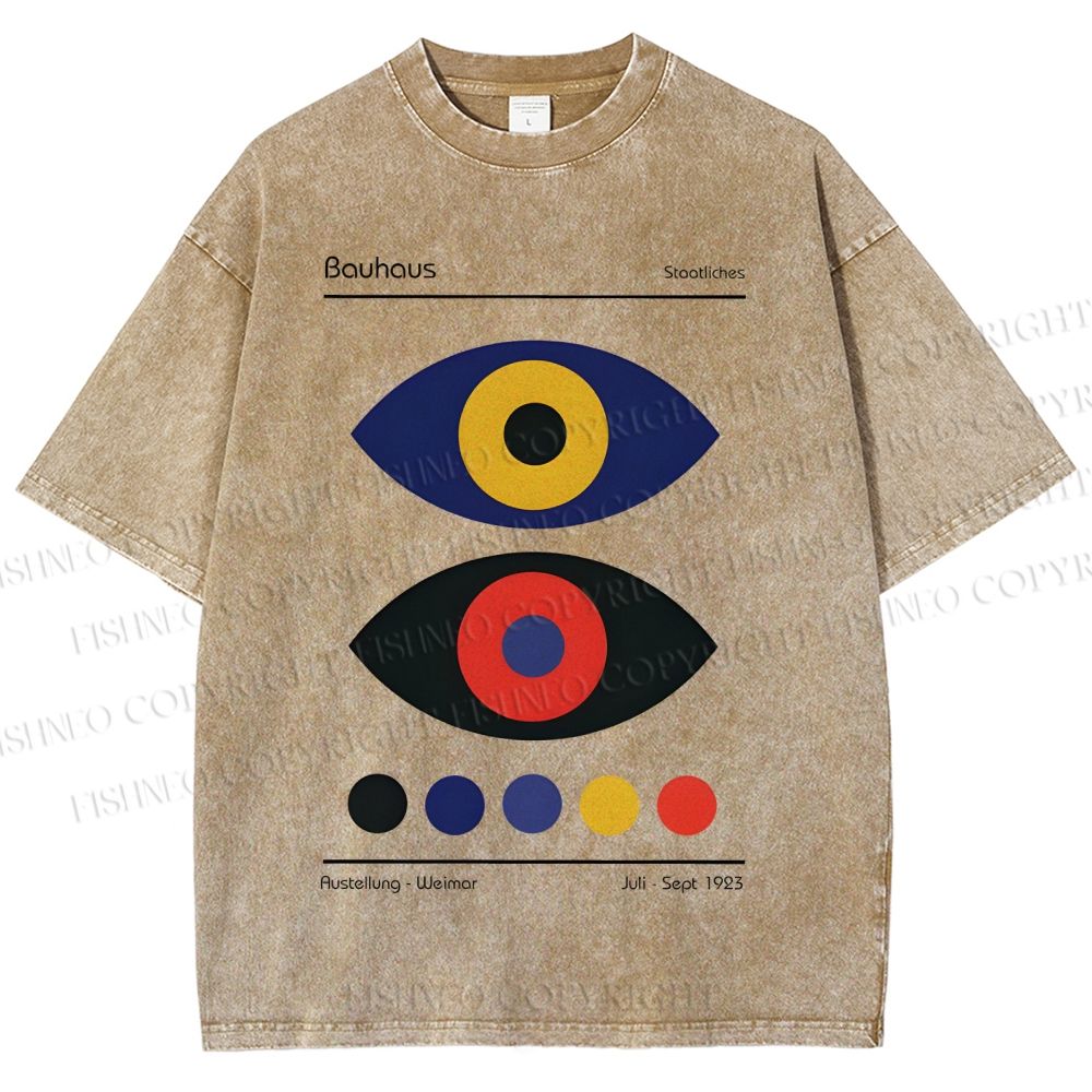 Unisex Bauhaus Colorful Art Eyes Printed Washed Tee