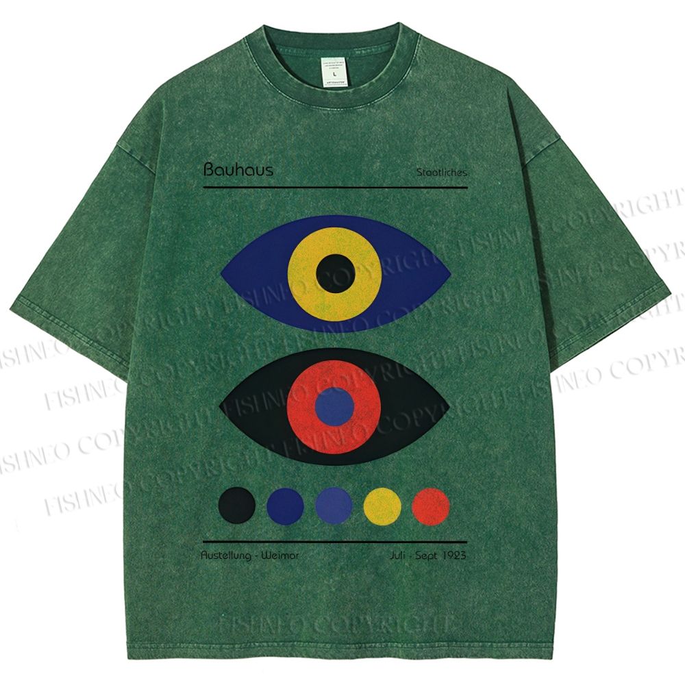 Unisex Bauhaus Colorful Art Eyes Printed Washed Tee