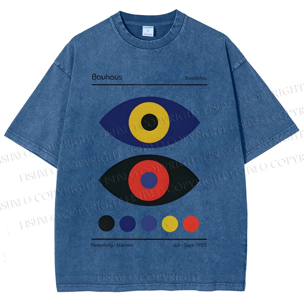 Unisex Bauhaus Colorful Art Eyes Printed Washed Tee