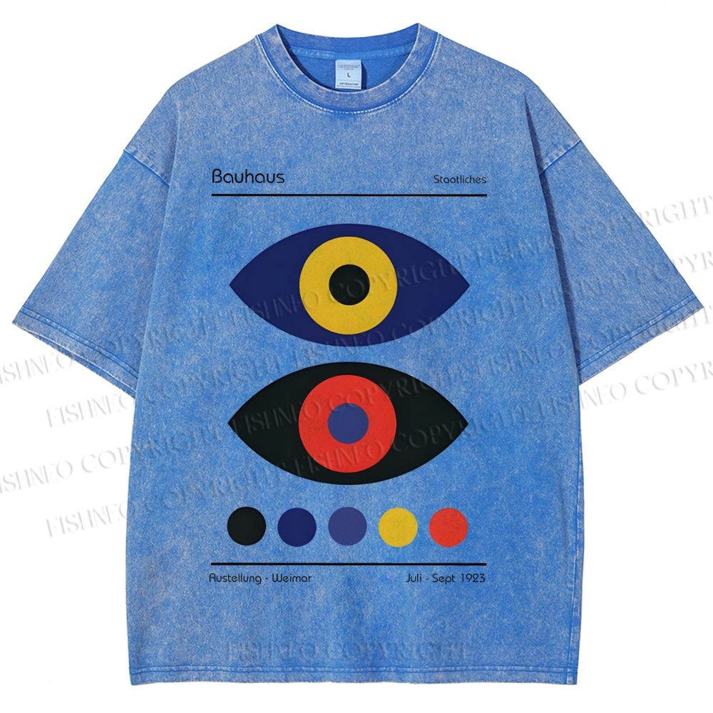 Unisex Bauhaus Colorful Art Eyes Printed Washed Tee