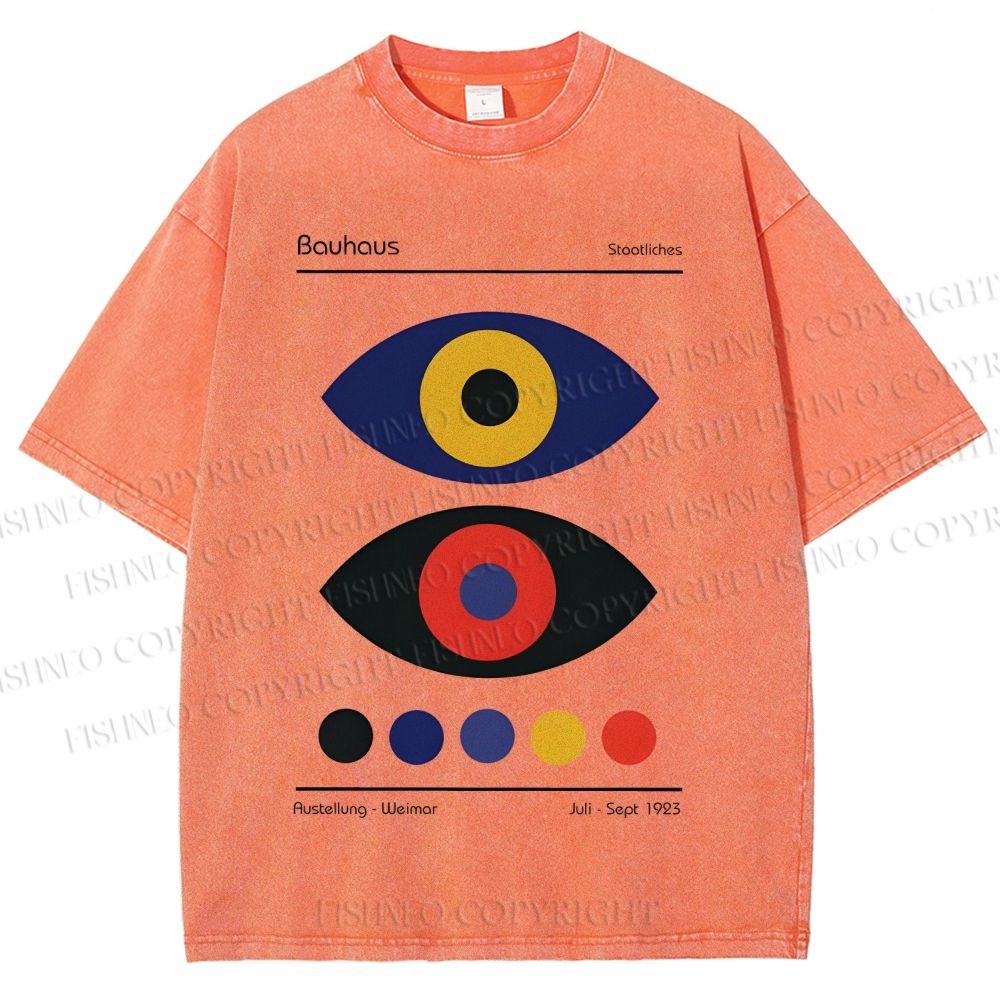 Unisex Bauhaus Colorful Art Eyes Printed Washed Tee