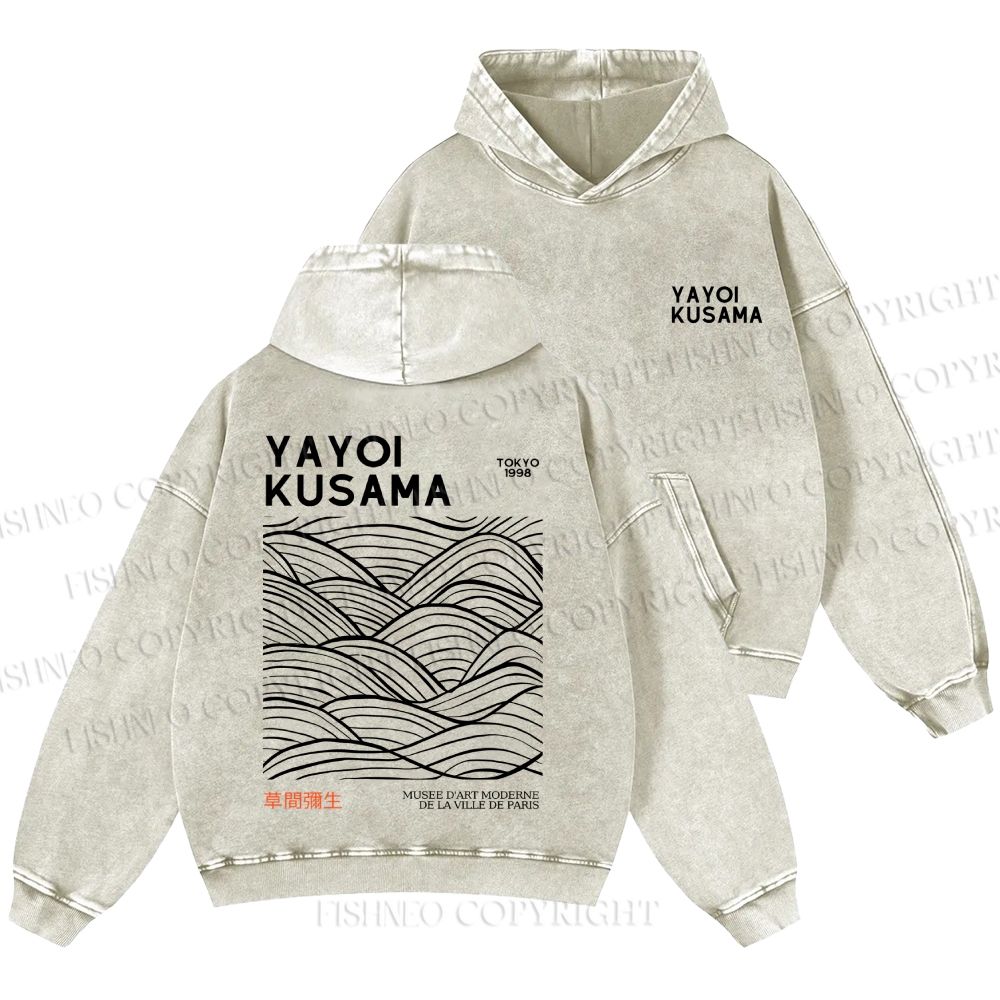 Unisex Casual Yayoi Kusama Style Wave Printed Washed Hoodie