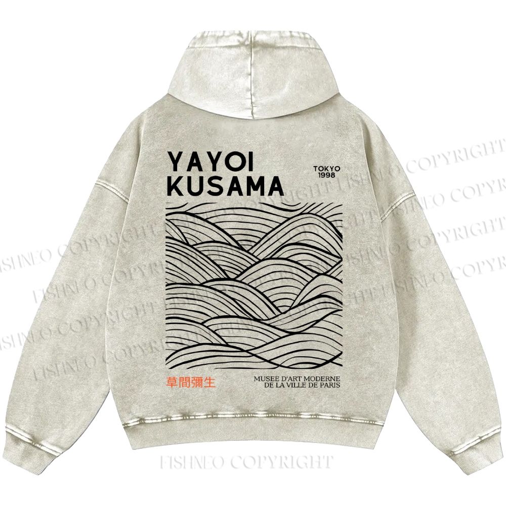 Unisex Casual Yayoi Kusama Style Wave Printed Washed Hoodie