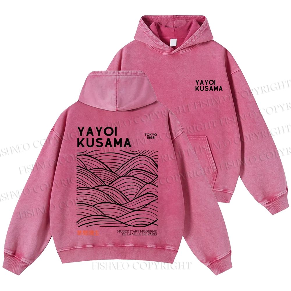 Unisex Casual Yayoi Kusama Style Wave Printed Washed Hoodie