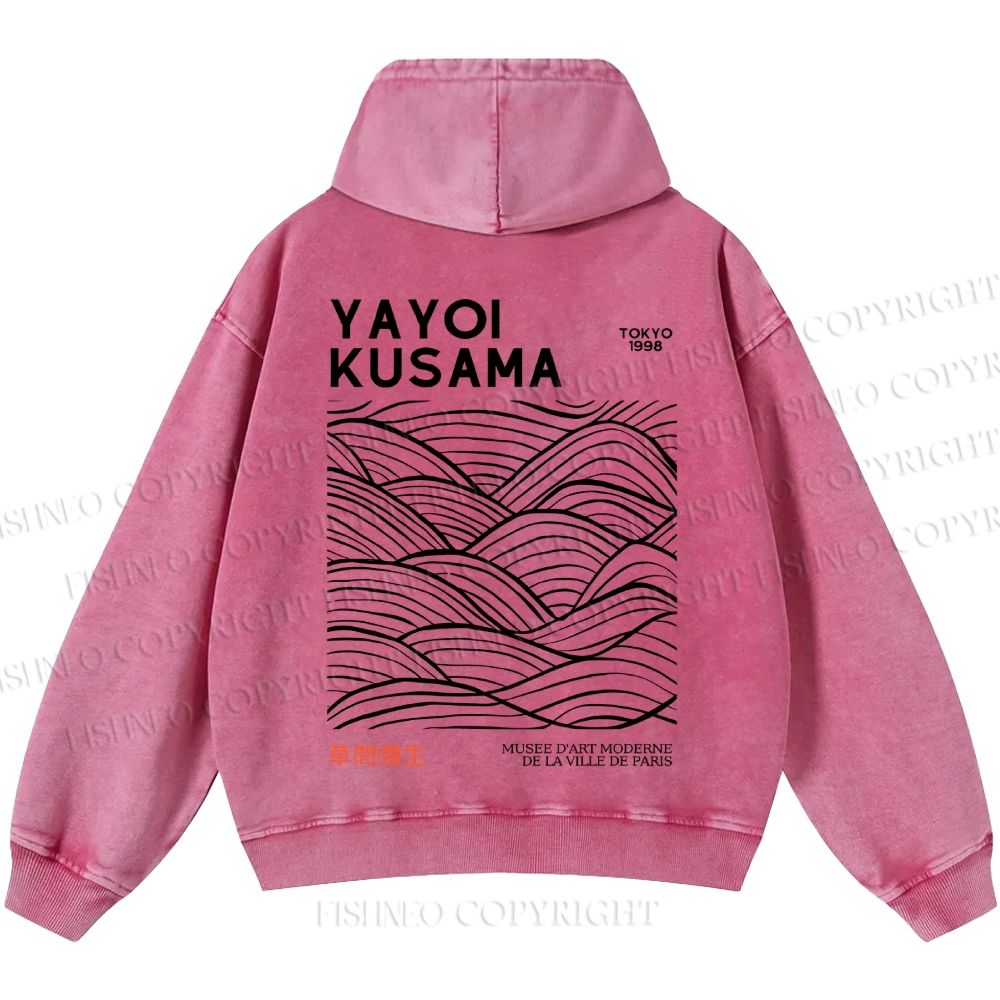 Unisex Casual Yayoi Kusama Style Wave Printed Washed Hoodie
