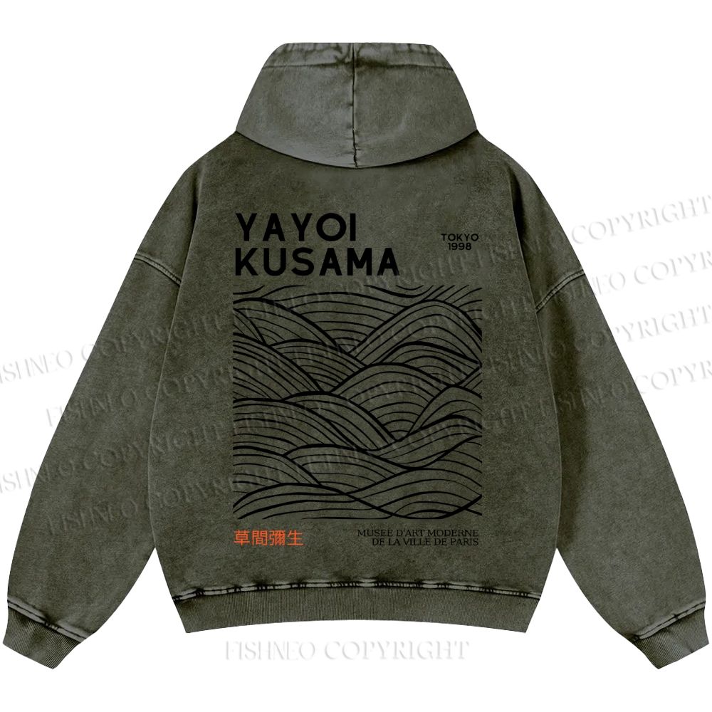 Unisex Casual Yayoi Kusama Style Wave Printed Washed Hoodie