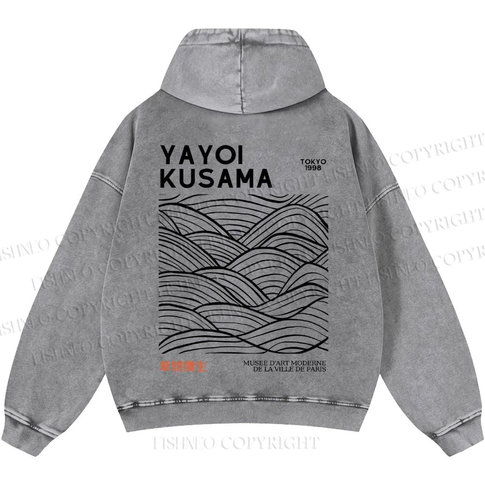 Unisex Casual Yayoi Kusama Style Wave Printed Washed Hoodie
