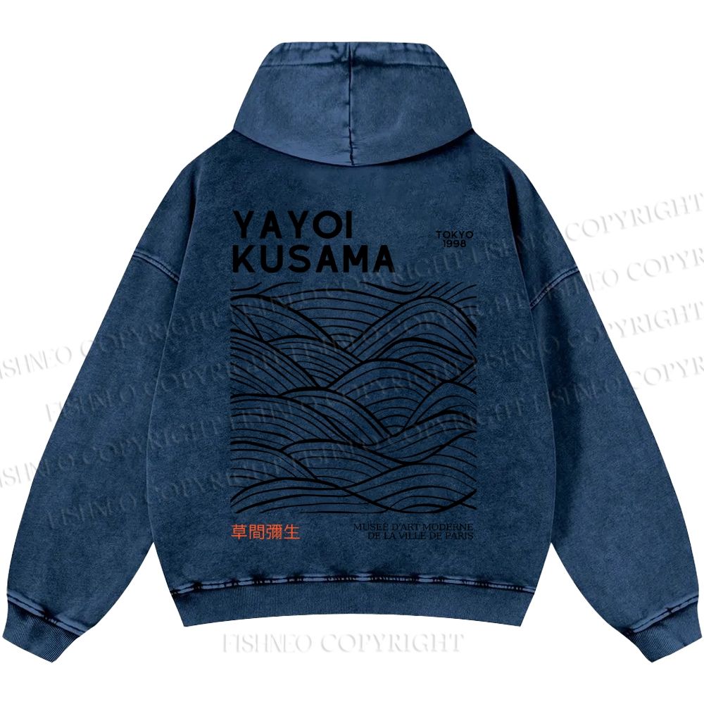 Unisex Casual Yayoi Kusama Style Wave Printed Washed Hoodie