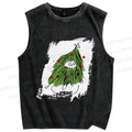 Unisex Silly Cat Stuck In Christmas Tree Printed Washed Tank Top