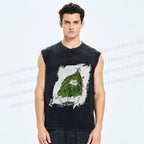 Unisex Silly Cat Stuck In Christmas Tree Printed Washed Tank Top