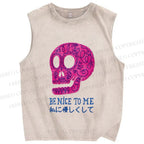 Unisex Be Nice To Skull Japanese Printed Washed Tank Top