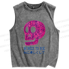 Unisex Be Nice To Skull Japanese Printed Washed Tank Top