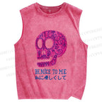 Unisex Be Nice To Skull Japanese Printed Washed Tank Top