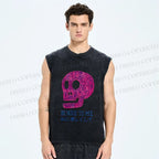 Unisex Be Nice To Skull Japanese Printed Washed Tank Top