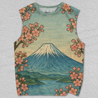 Unisex Japanese Mount Fuji Sakura Printed Tank Top