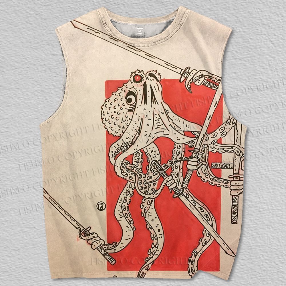 Unisex Vintage Octopus Sword Dancing Printed Tank Top