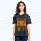 Unisex Halloween Spooky Cat Printed Washed Tee