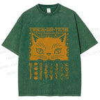 Unisex Halloween Spooky Cat Printed Washed Tee