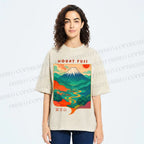 Unisex Japanese Mount Fuji Graffiti Printed Washed Tee