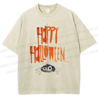 Unisex Cute Spider Happy Halloween Hang In There Printed Washed Tee