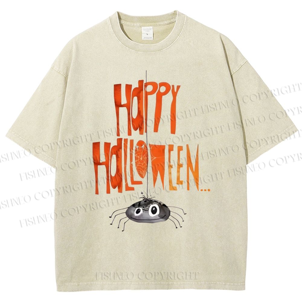 Unisex Cute Spider Happy Halloween Hang In There Printed Washed Tee