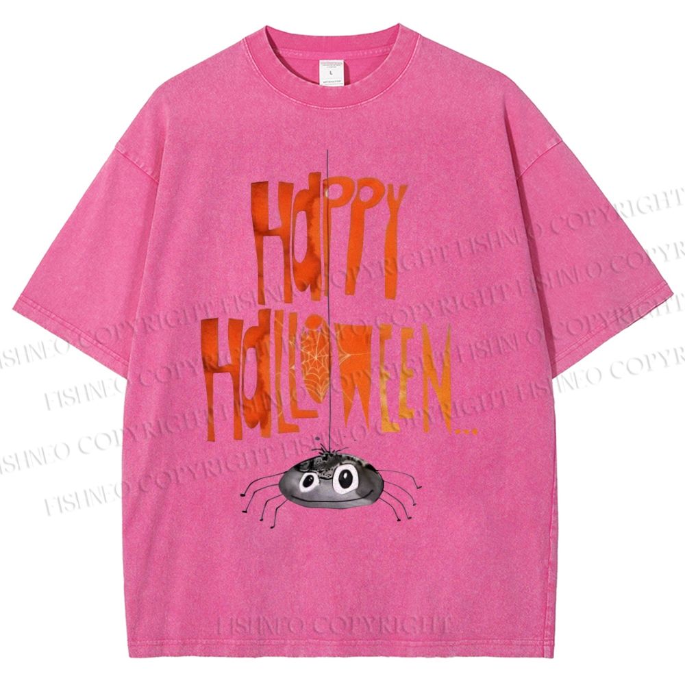 Unisex Cute Spider Happy Halloween Hang In There Printed Washed Tee