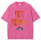 Unisex Cute Spider Happy Halloween Hang In There Printed Washed Tee