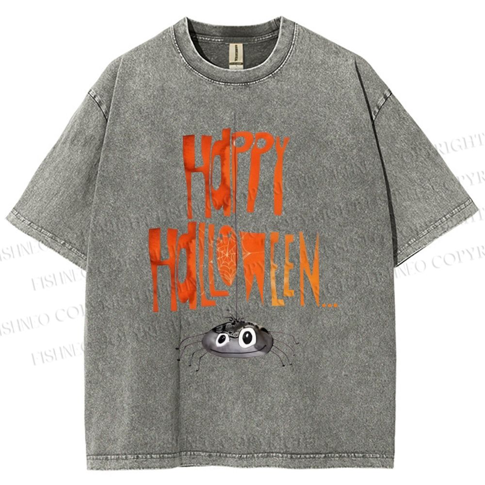 Unisex Cute Spider Happy Halloween Hang In There Printed Washed Tee