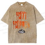 Unisex Cute Spider Happy Halloween Hang In There Printed Washed Tee