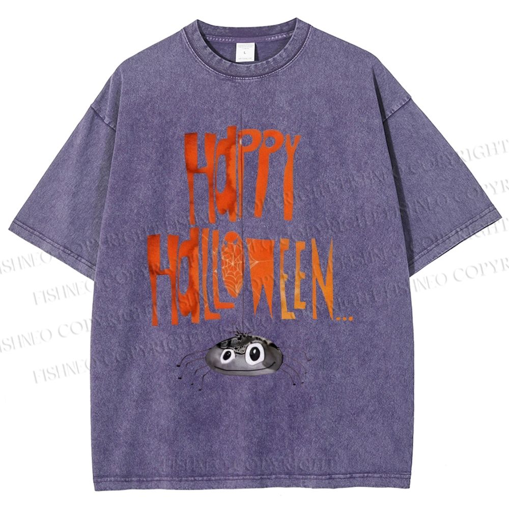 Unisex Cute Spider Happy Halloween Hang In There Printed Washed Tee