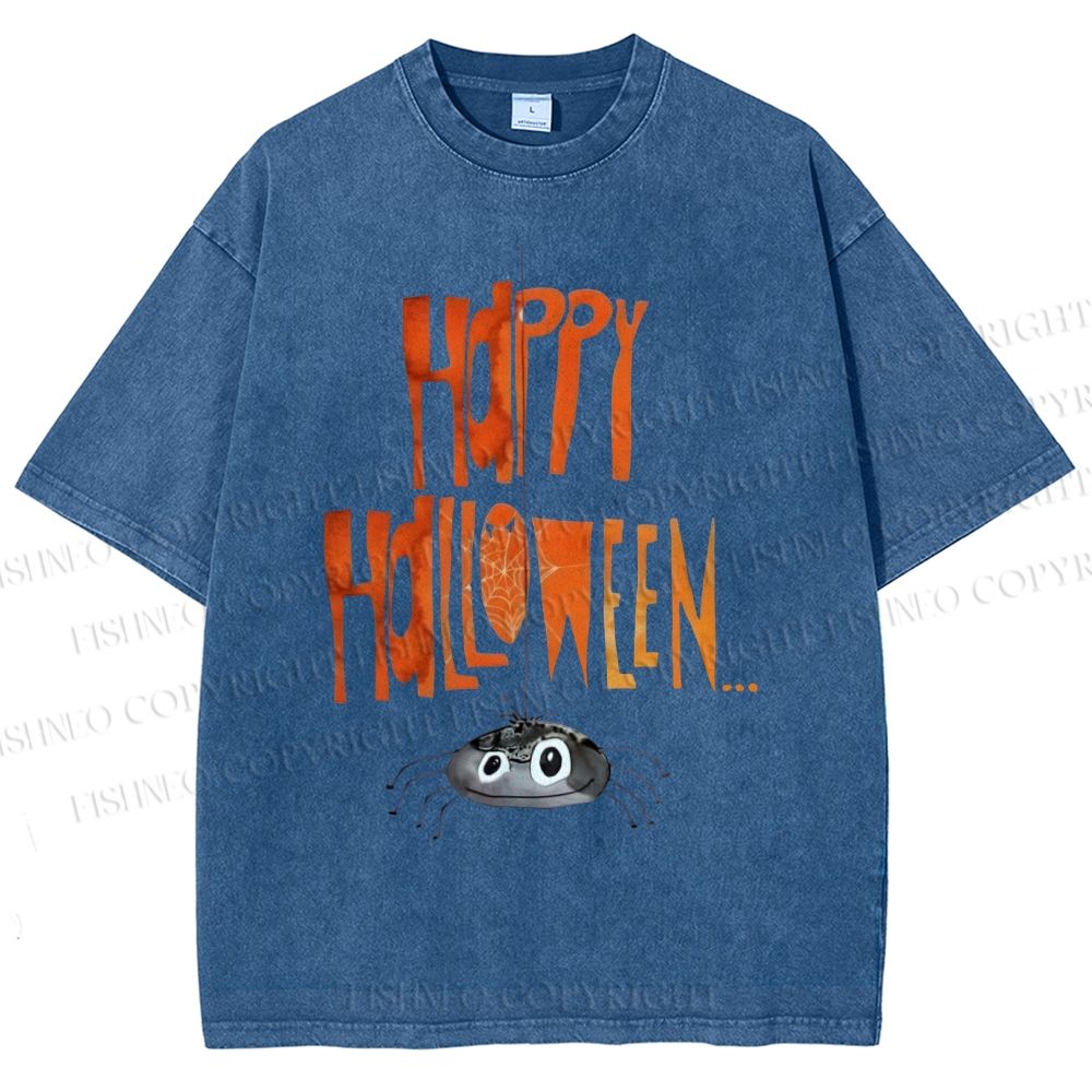 Unisex Cute Spider Happy Halloween Hang In There Printed Washed Tee