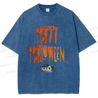 Unisex Cute Spider Happy Halloween Hang In There Printed Washed Tee