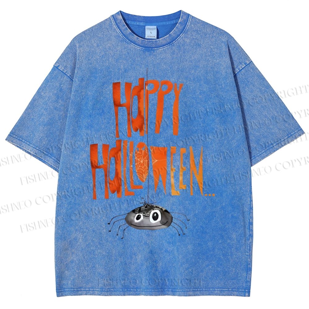 Unisex Cute Spider Happy Halloween Hang In There Printed Washed Tee