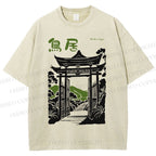 Unisex Torii Gate Japanese Graffiti Printed Washed Tee