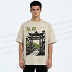 Unisex Torii Gate Japanese Graffiti Printed Washed Tee