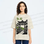 Unisex Torii Gate Japanese Graffiti Printed Washed Tee