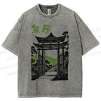 Unisex Torii Gate Japanese Graffiti Printed Washed Tee