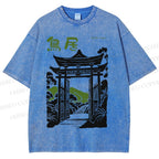 Unisex Torii Gate Japanese Graffiti Printed Washed Tee