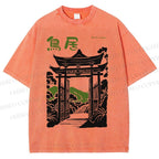 Unisex Torii Gate Japanese Graffiti Printed Washed Tee