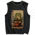 Unisex Frog Ramen Printed Washed Tank Top