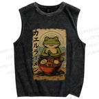 Unisex Frog Ramen Printed Washed Tank Top